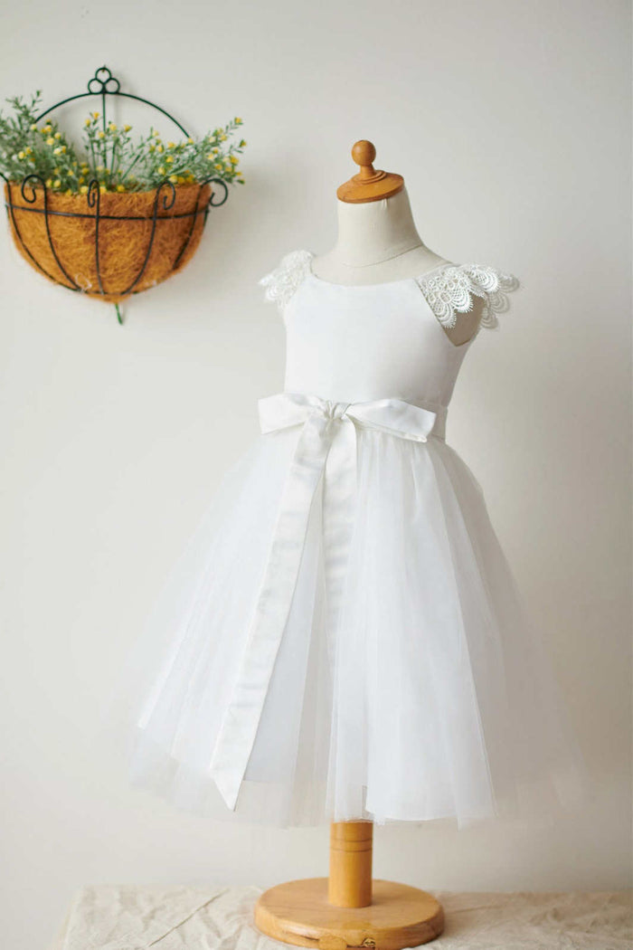 Cute A-Line White Flower Girl Dress