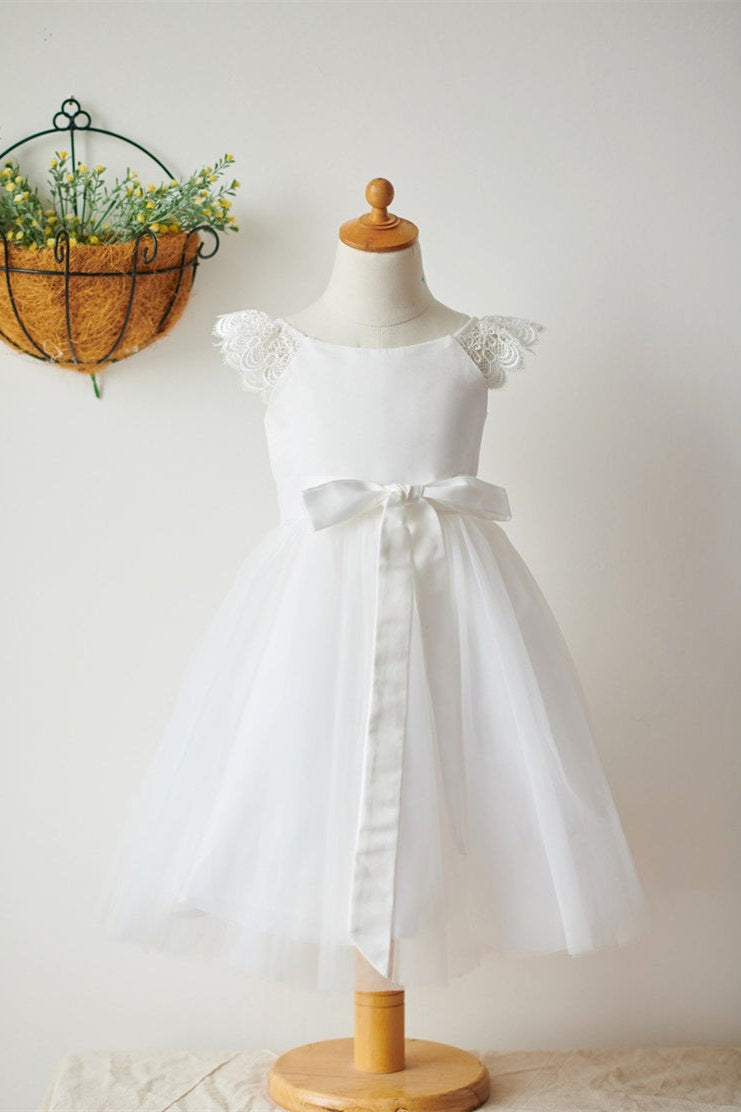 Cute A-Line White Flower Girl Dress