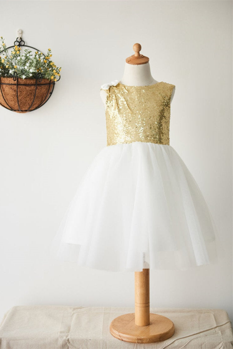 A-Line Gold Sequins  Flower Girl Dress