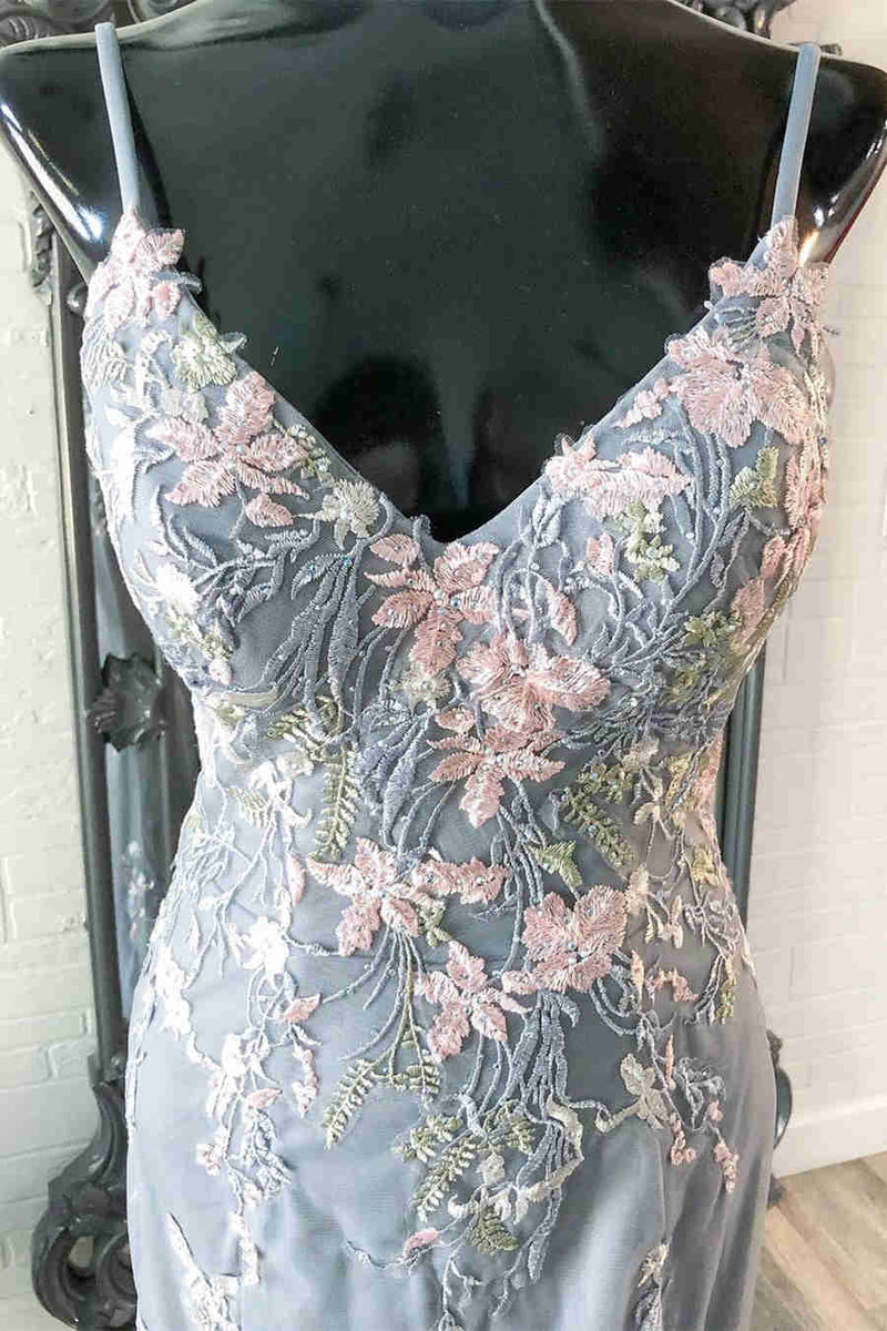 Elegant Mermaid Grey Prom Dress with Embroidery