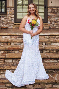 Mermaid White Sequins Long Prom Dress