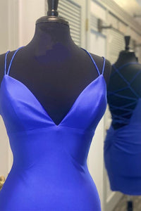 Tight Royal Blue Short Party Dress with Spaghetti Straps
