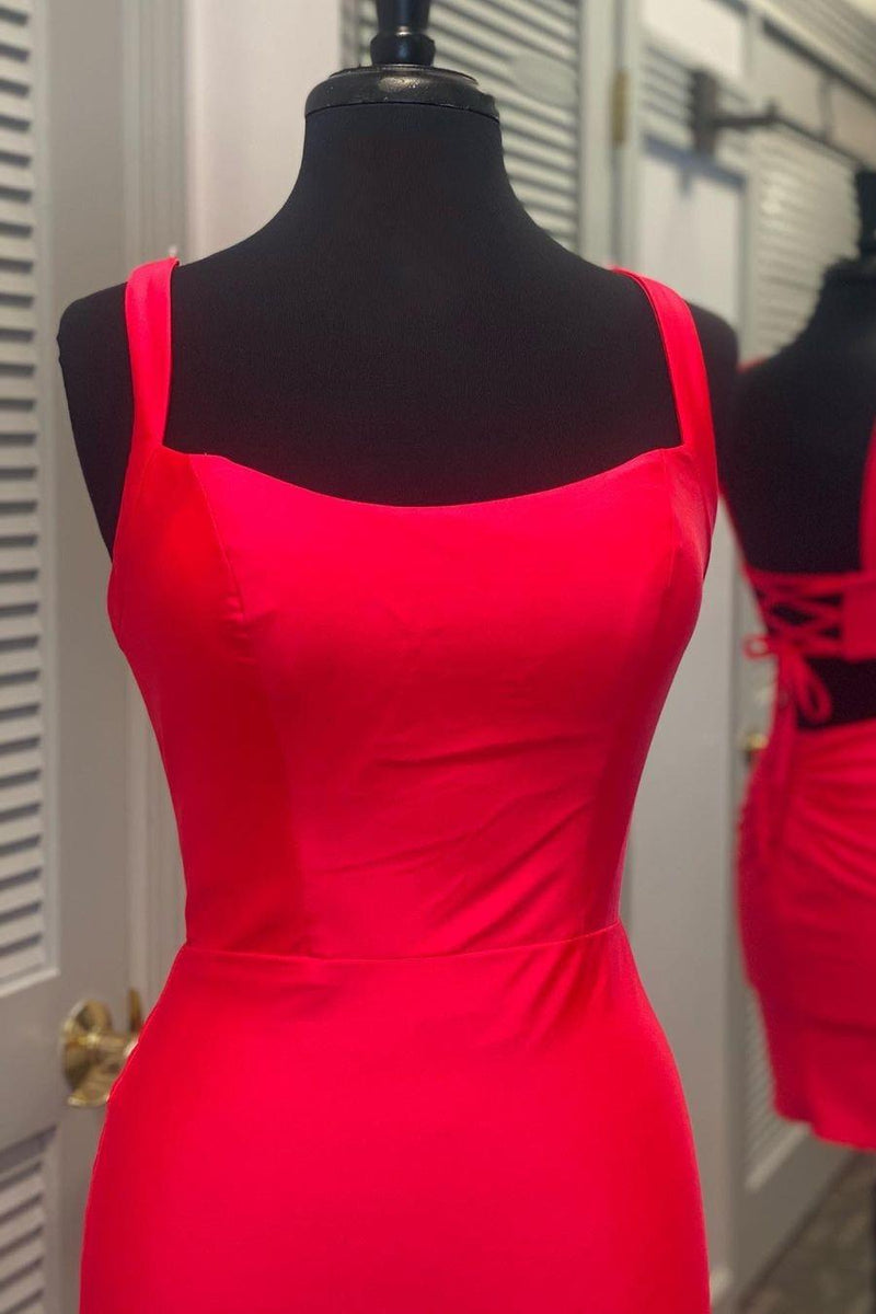 Tight Red Short Homecoming Dress with Square Neckline