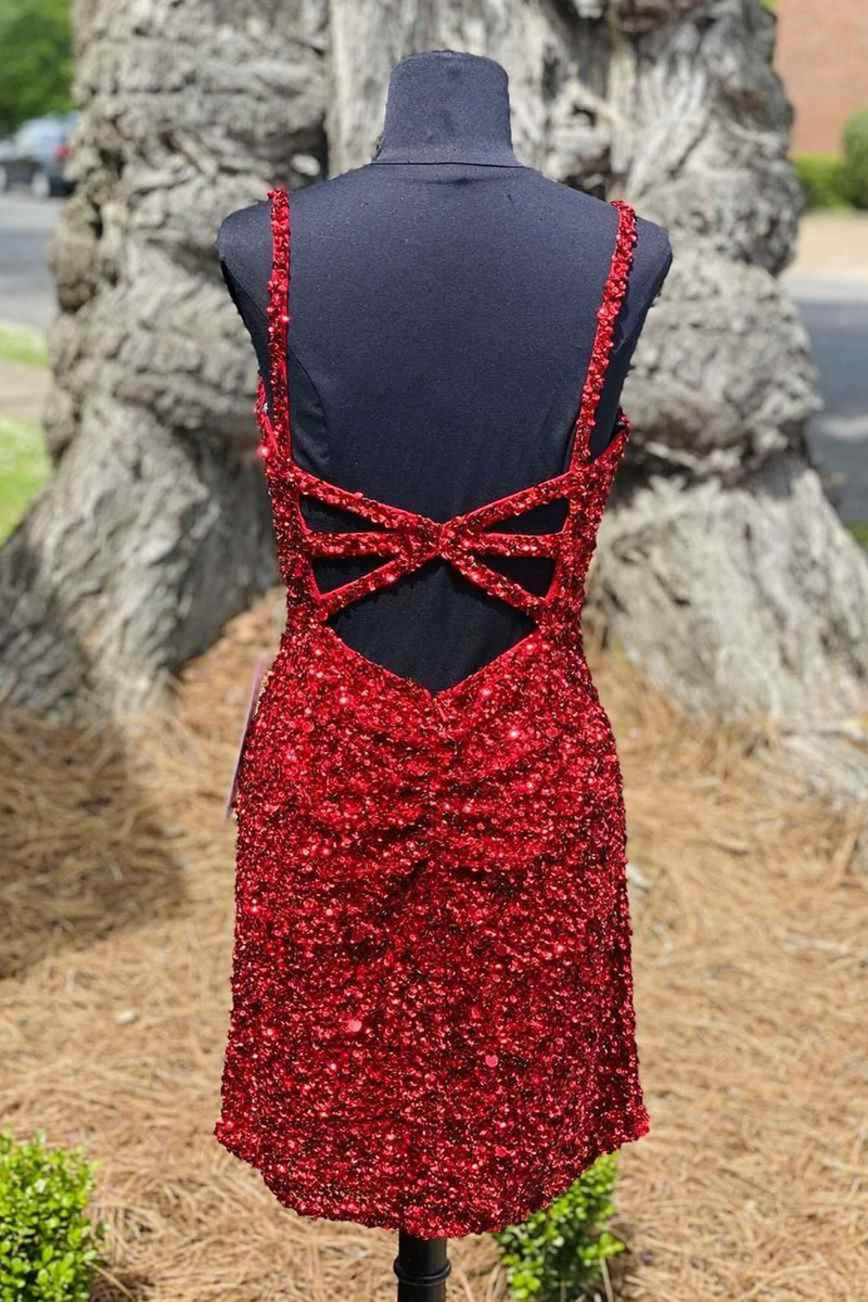 Tight Wine Red Sequins Short Homecoming Dress
