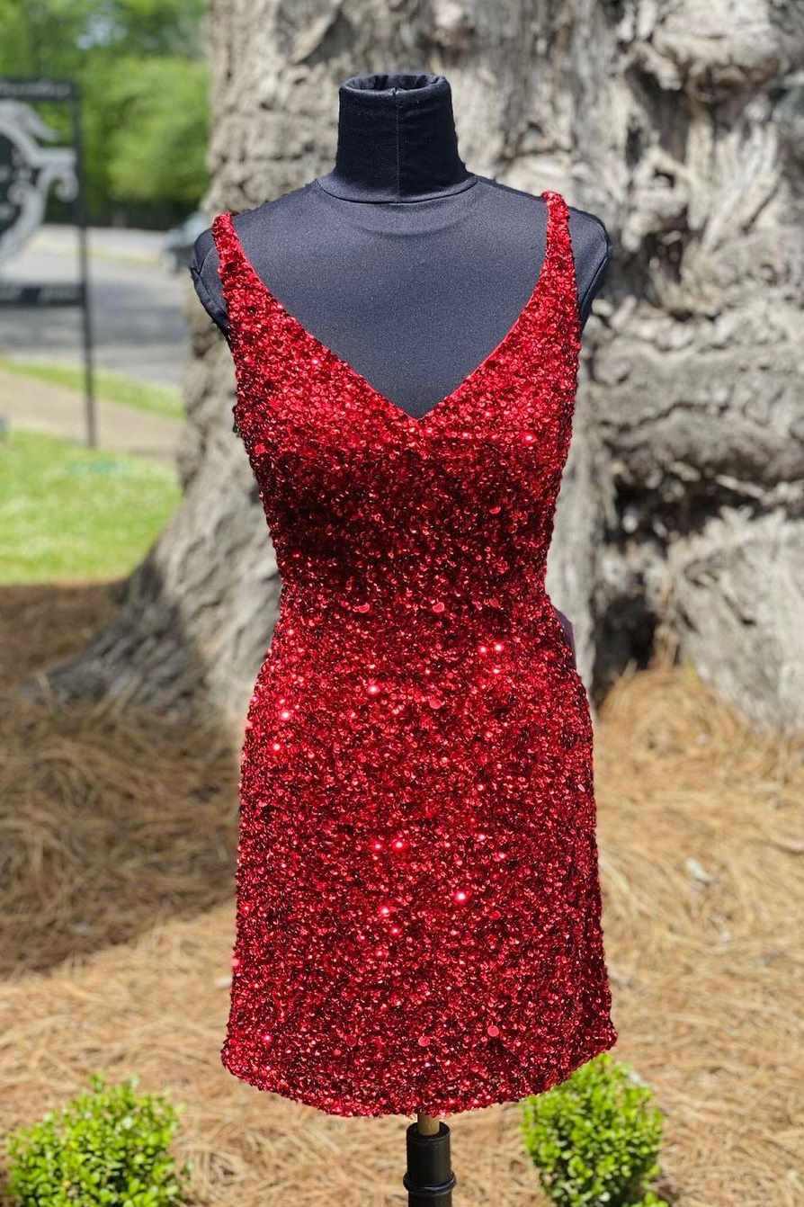Tight Wine Red Sequins Short Homecoming Dress
