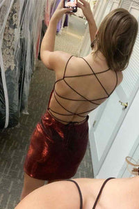 Tight Burgundy Short Homecoming Dress with Lace Up Back