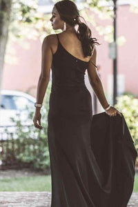 One Shoulder Black Flattering Long Prom Dress with Slit