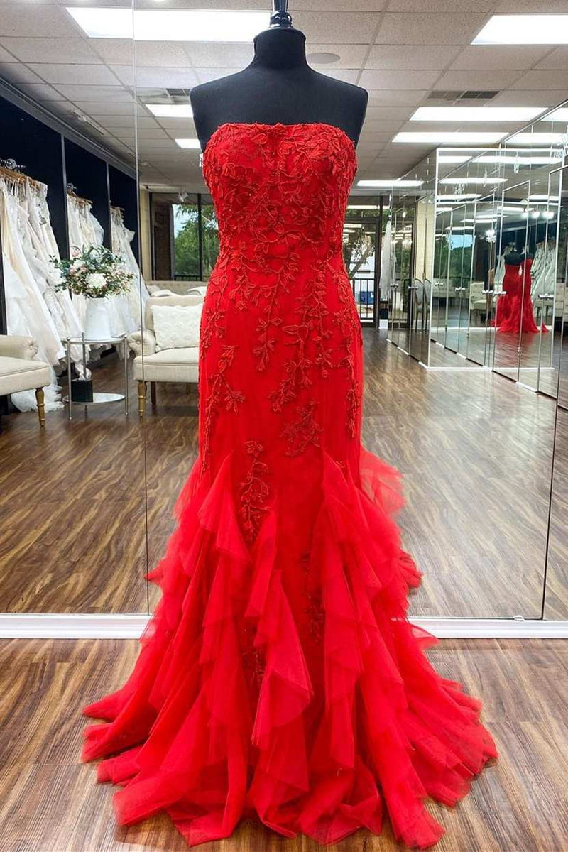 Gorgeous Red Applqiues Long Formal Dress