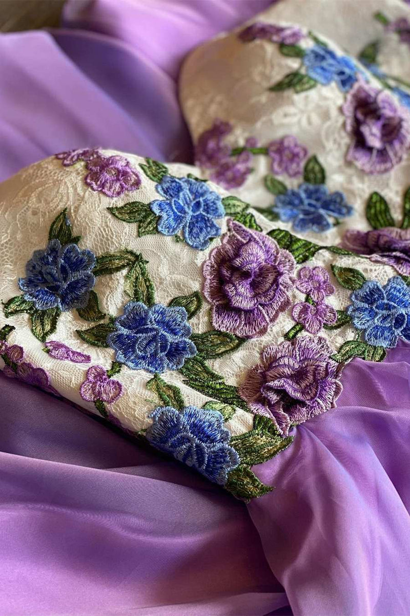Purple Sweetheart Floral Short Party Dress