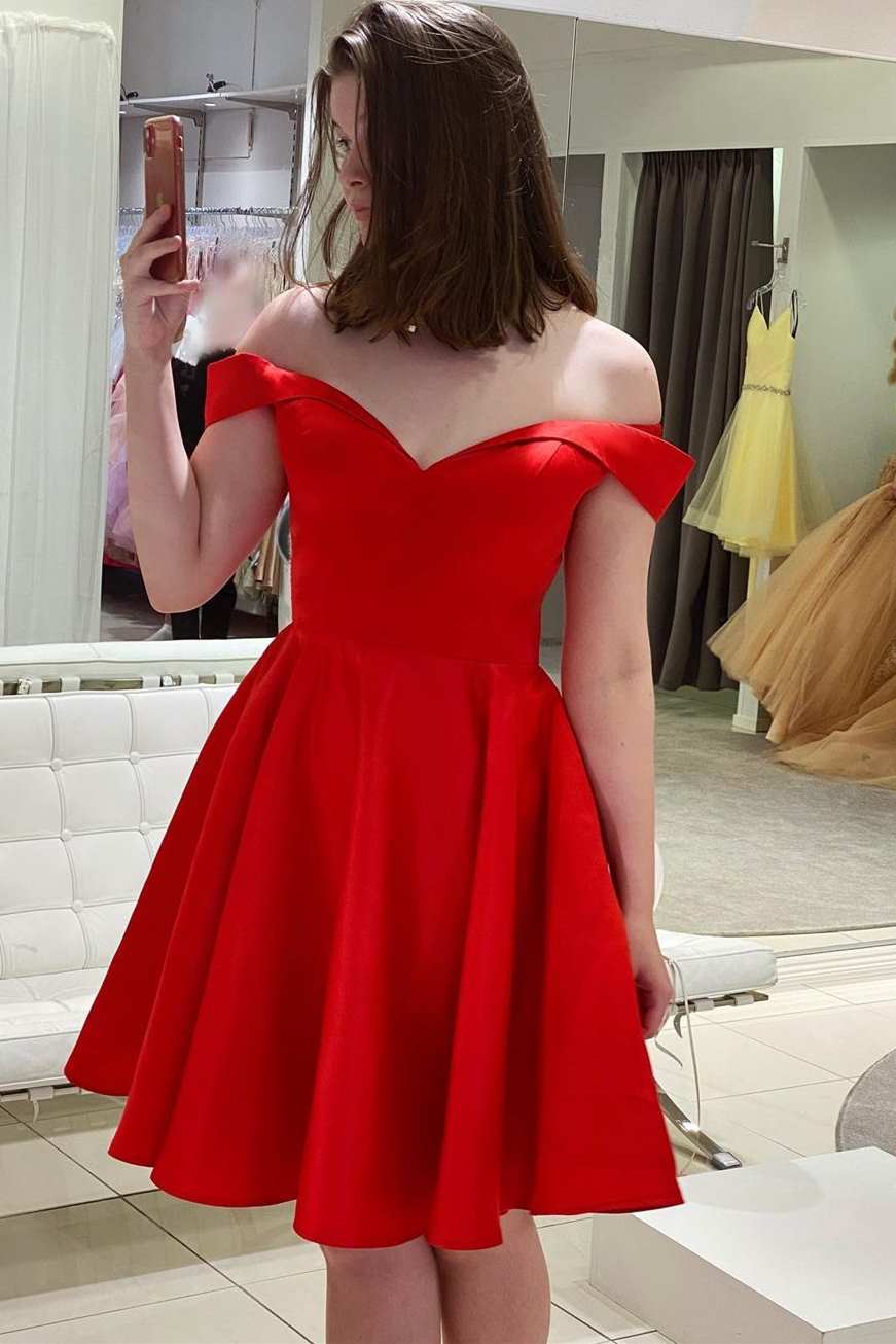 Red Off the Shoulder A-line Short Party Dress – Dreamdressy