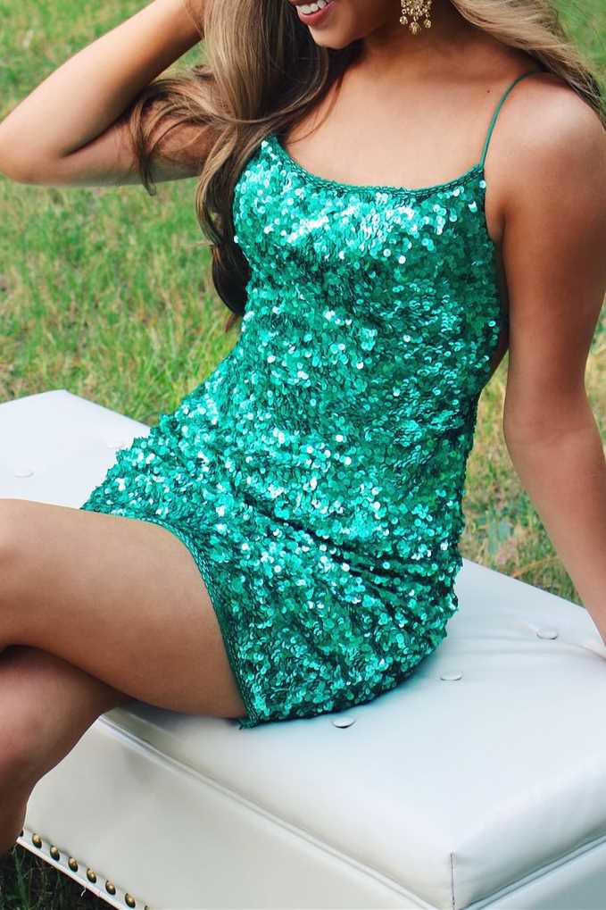 Glitter Tight Green Sequins Mini Party Dress