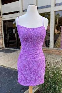 Lilac Lace Tight Mini Party Dress