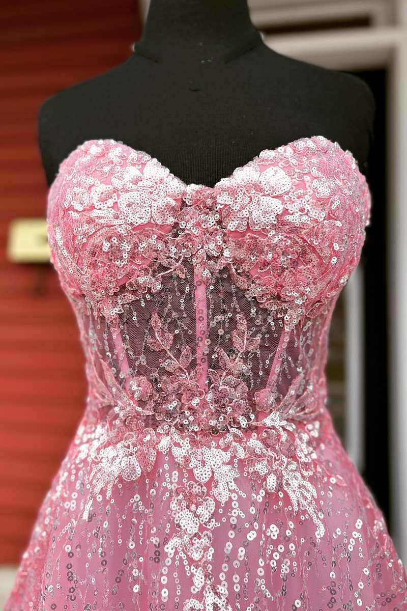 Glitter Pink Sweetheart Appliques A-Line Prom Dress