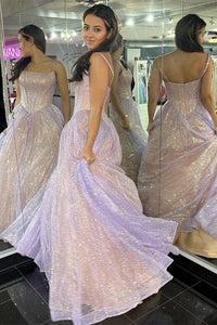 Princess Pink Sequins Straps A-Line Prom Gown