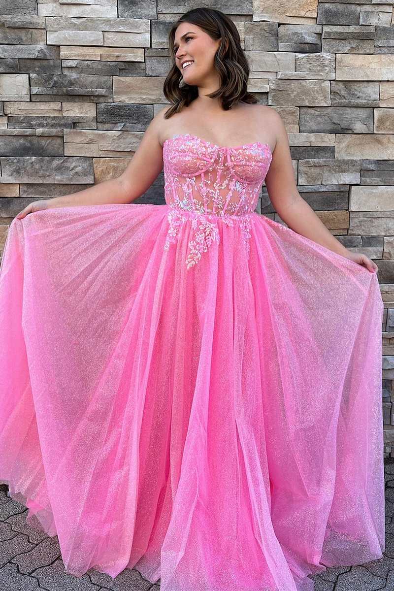 Flowy Strapless Prom Dress