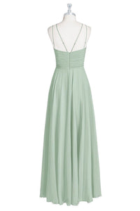 Sage Green Chiffon Halter A-Line Long Bridesmaid Dress