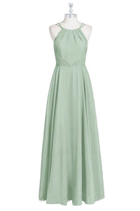 Sage Green Chiffon Halter A-Line Long Bridesmaid Dress