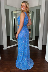 Blue Jay One Shoulder Sequins Beading Cut-Out Long Prom Dress with Slit