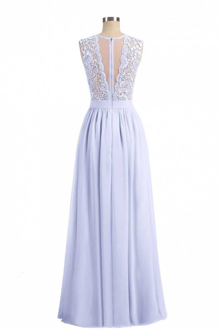 Lavender Lace Crew Neck A-Line Bridesmaid Dress