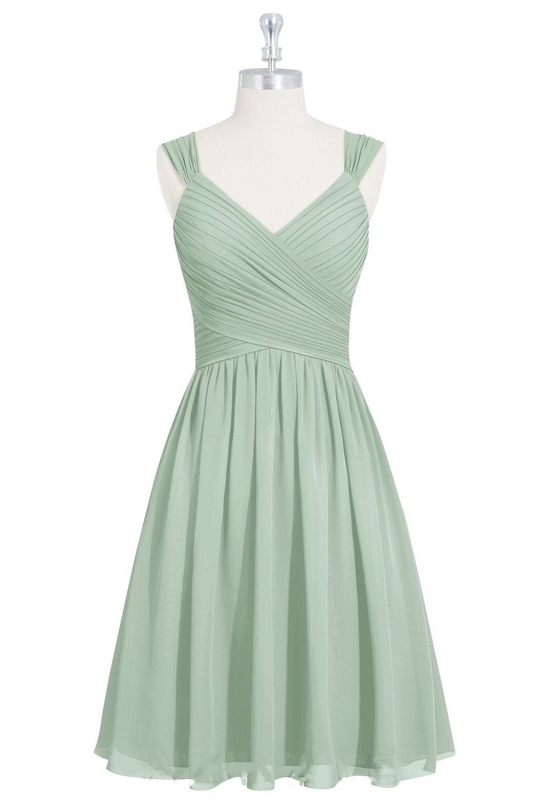 Sage Green Chiffon Lace-Up Short Bridesmaid Dress