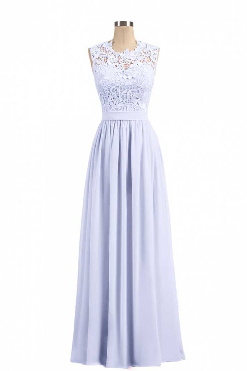Lavender Lace Crew Neck A-Line Bridesmaid Dress