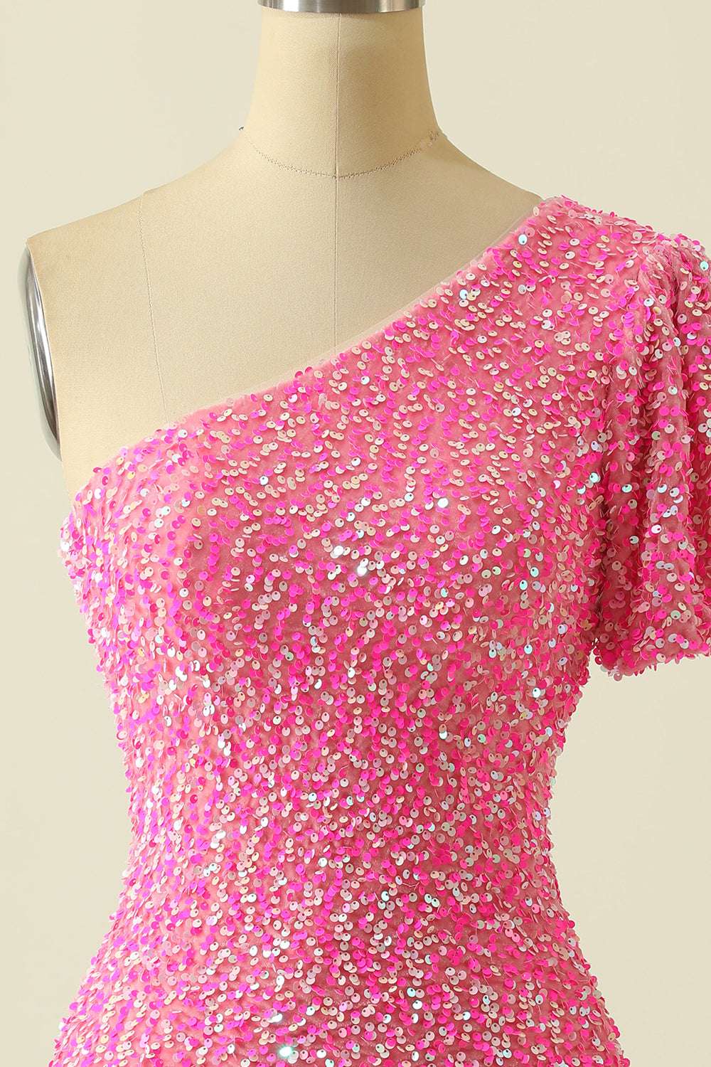 Pink Sequin One-Sleeve Bodycon Homecoming Dress