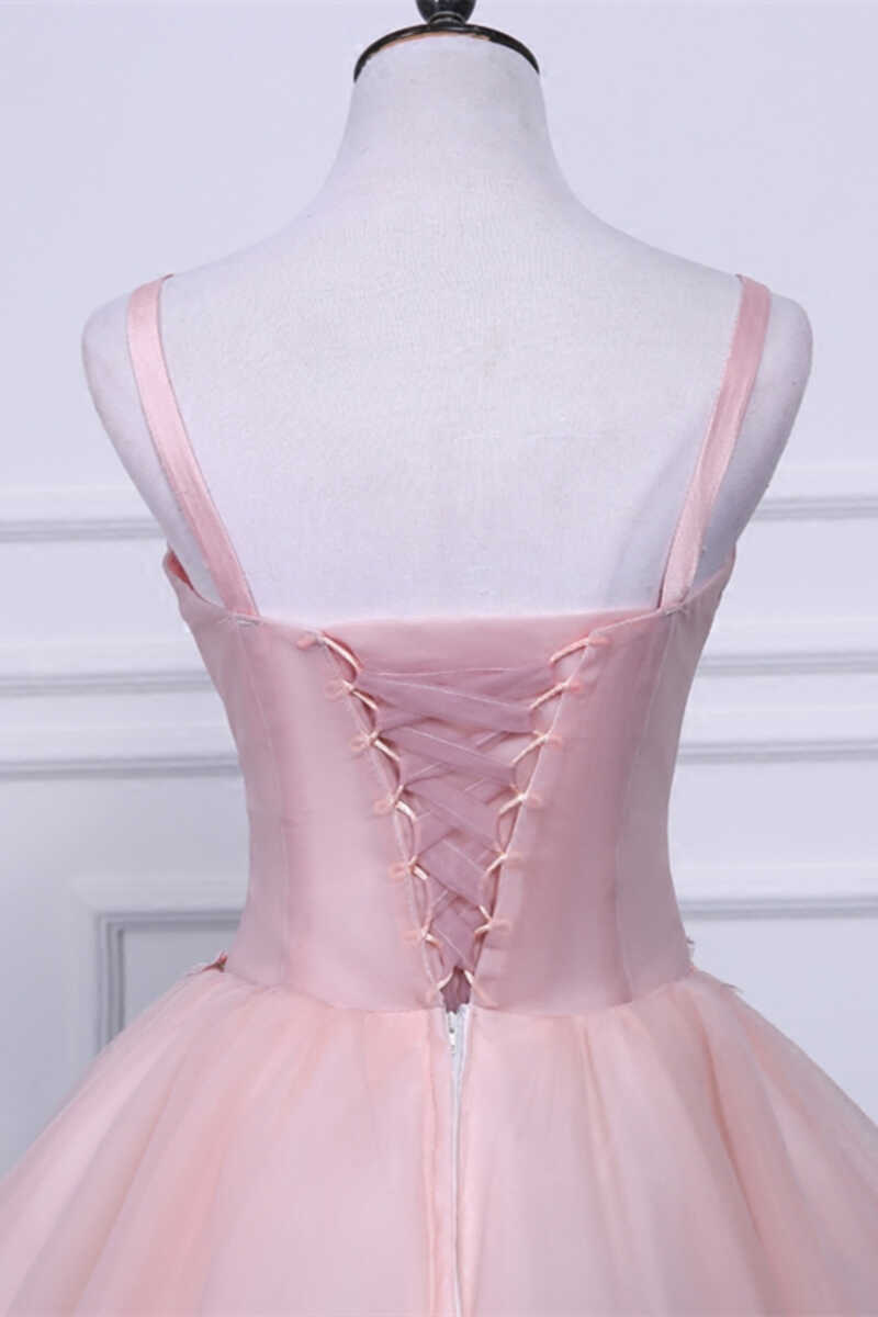 Two-Piece Pink Appliques Straps A-Line Short Party Dress