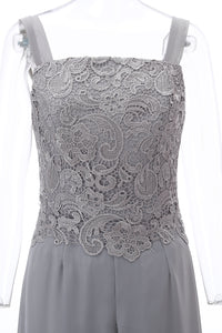 Grey Three-Piece Lace Mother of the Bride Pant Suits