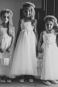 Adorable A-Line White Long Flower Girl Dress with Criss Back