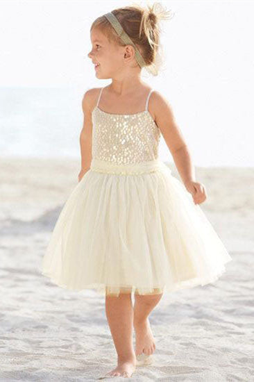 Adorable Straps Ivory Tulle Beach Flower Girl Dress