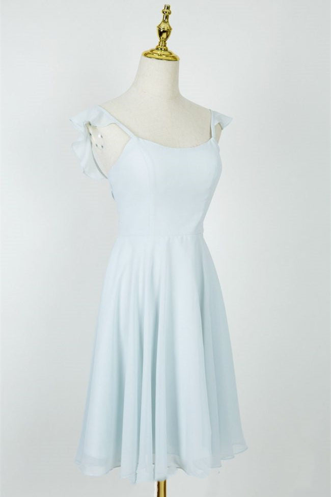 Backless Cap Sleeve Light Blue Short Bridesmaid Dress
