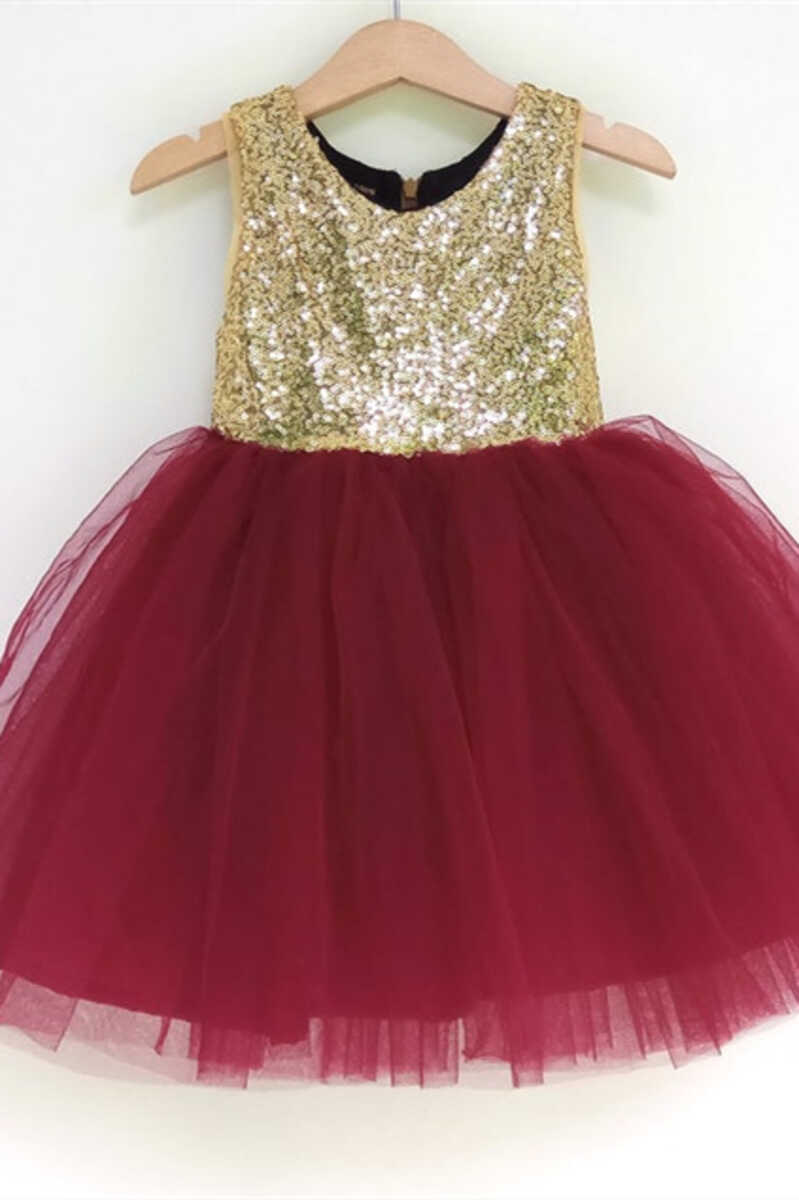 Burgundy and gold 2024 flower girl dress