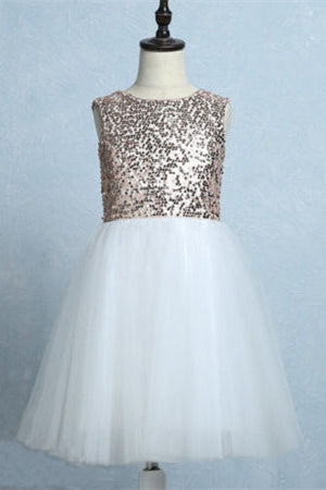 Cute Sequins White Tulle Flower Girl Dress