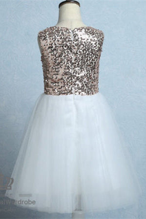 Cute Sequins White Tulle Flower Girl Dress