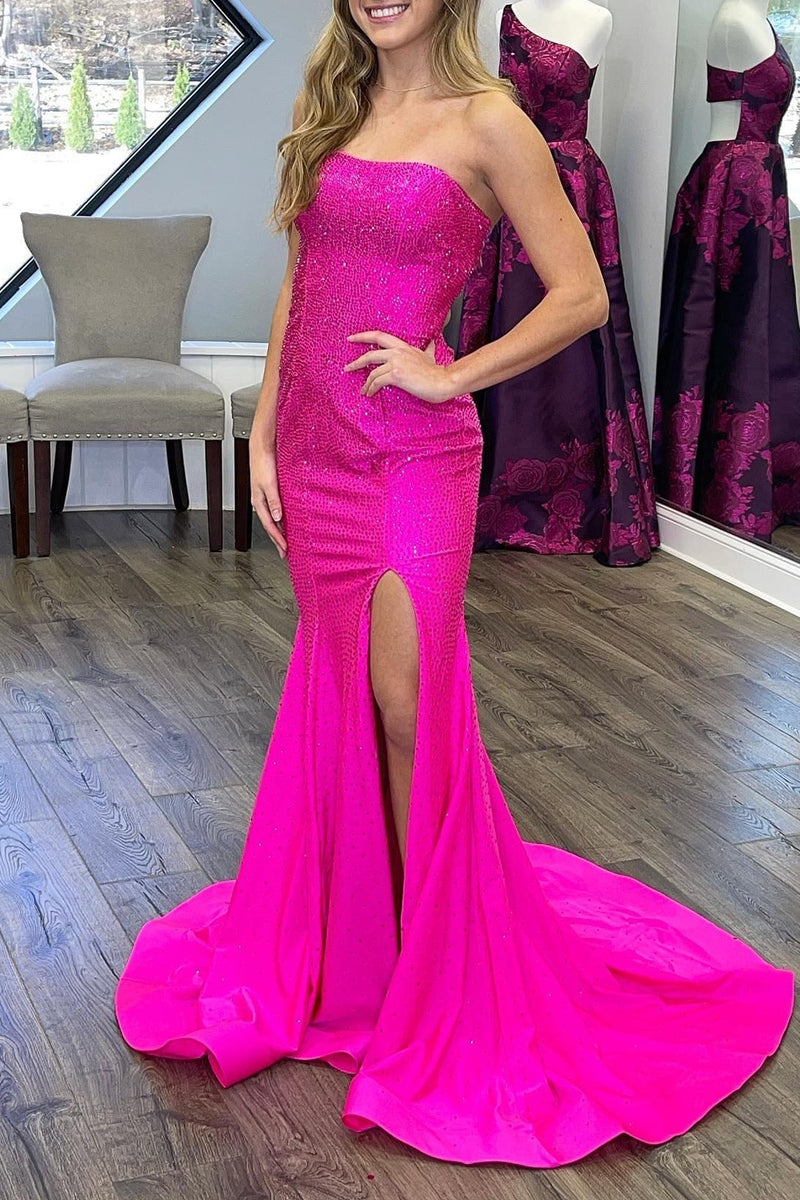 Strapless Green Mermaid Long Prom Dress with Slit
