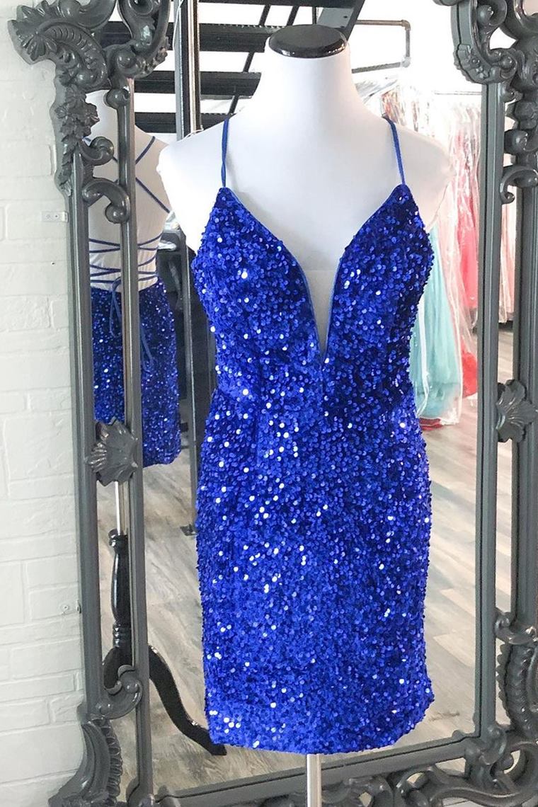 Sparkle Royal Blue Sequins Bodycon Mini Dress