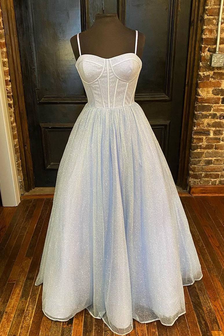 Princess Light Blue A-line Straps Long Prom Gown