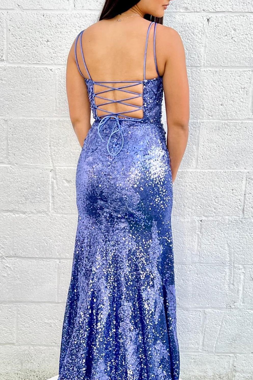 Mermaid Purples Sequins Long Prom Dress with Slit
