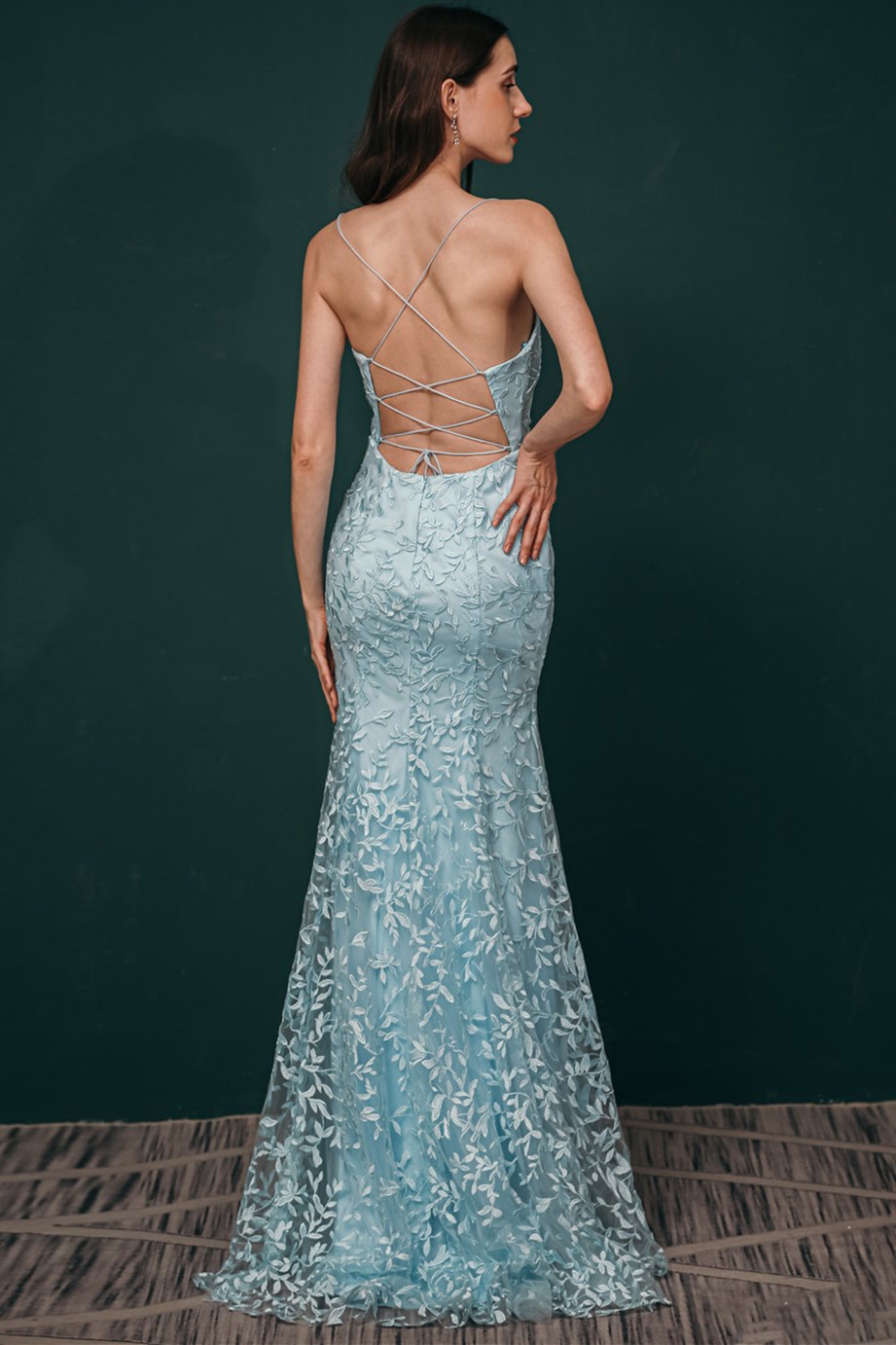 Mermaid Light Blue Appliques Long Prom Dress