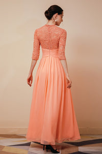 High Neck Mauve Lace and Chiffon Long Mother of the Bride Dress