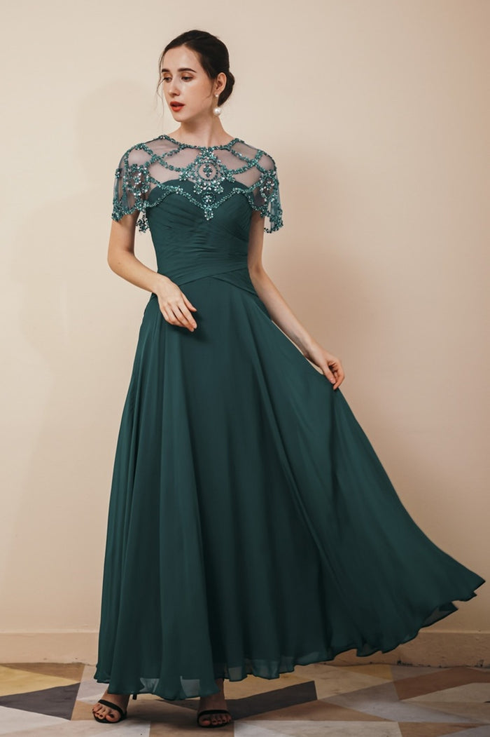 Elegant Green Chiffon A-line Long Mother of the Bride Dress