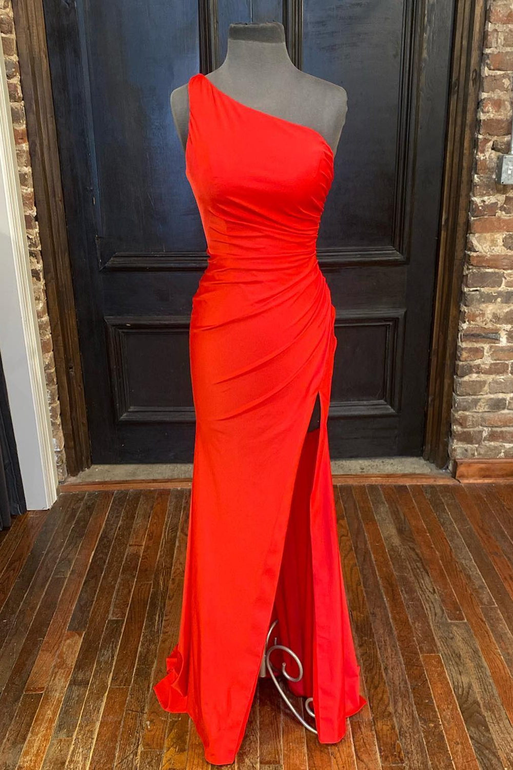 One Shoulder Red Mermaid Long Prom Dress with Slit – Dreamdressy