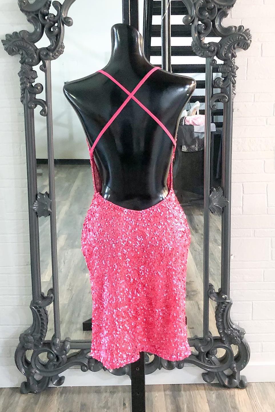 Hot Pink Sequins Boydcon Mini Party Dress
