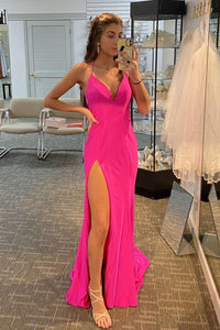Hot Pink Mermaid Halter Long Formal Dress