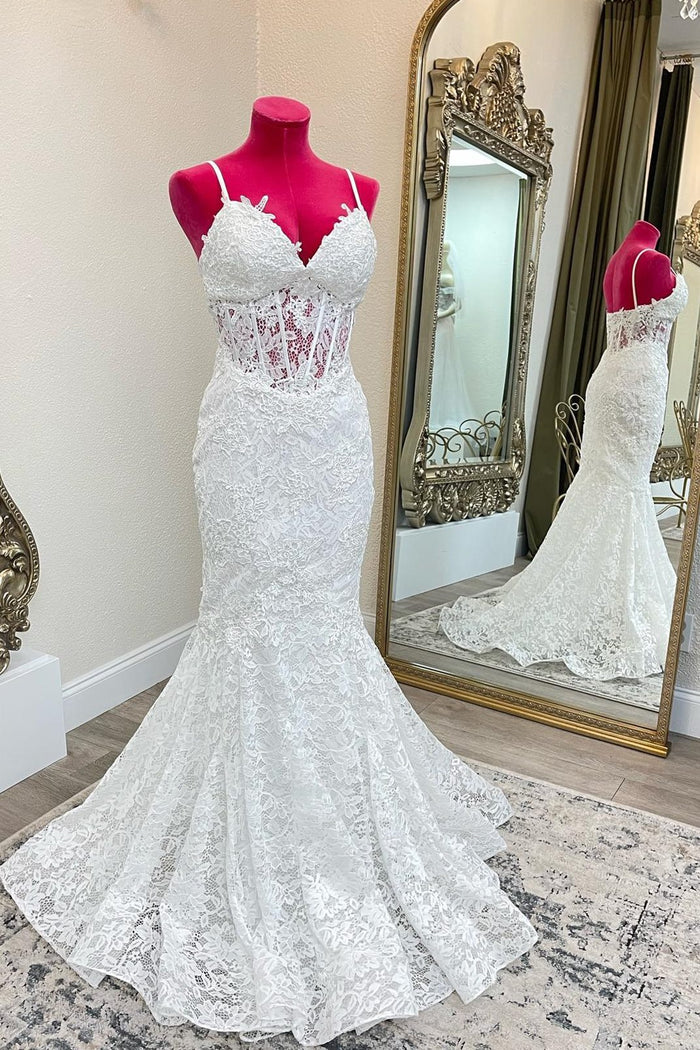 Mermaid White Lace Long Wedding Dress