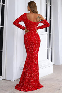 Stunning Long Sleeves Red Sequins Mermaid Long Dress