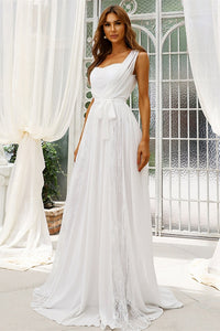 Simple White Chiffon Sleeveless Long Wedding Dress