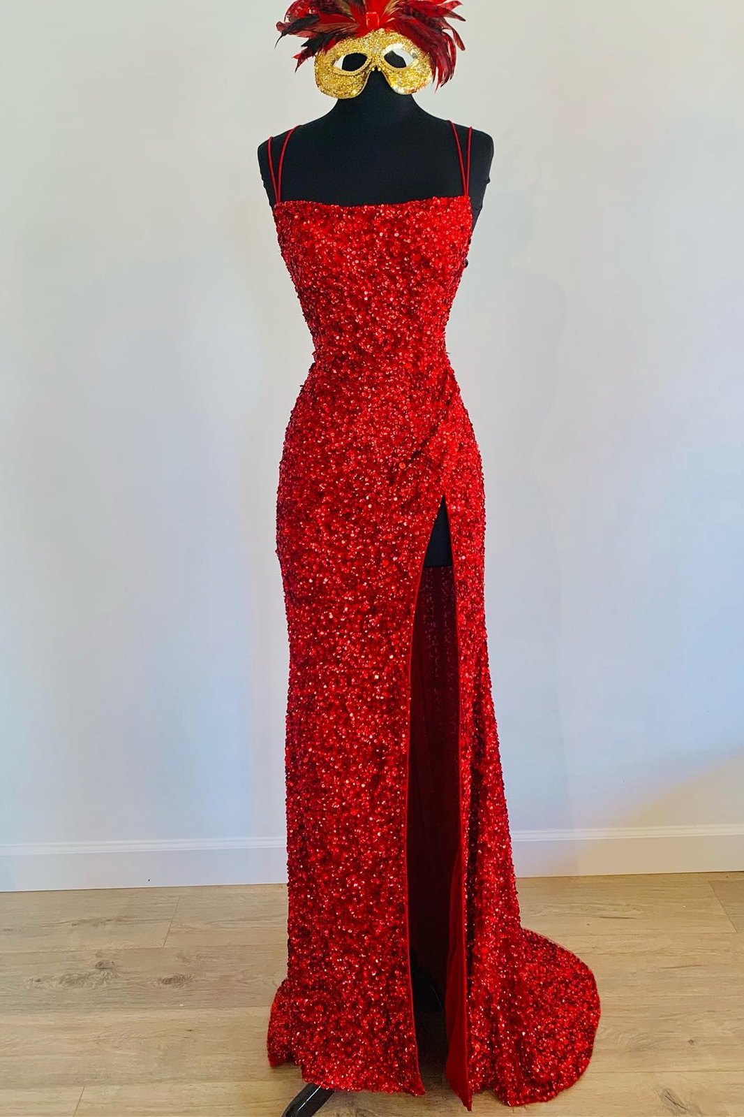 Mermaid Red Sequin Long Prom Dress with Slit