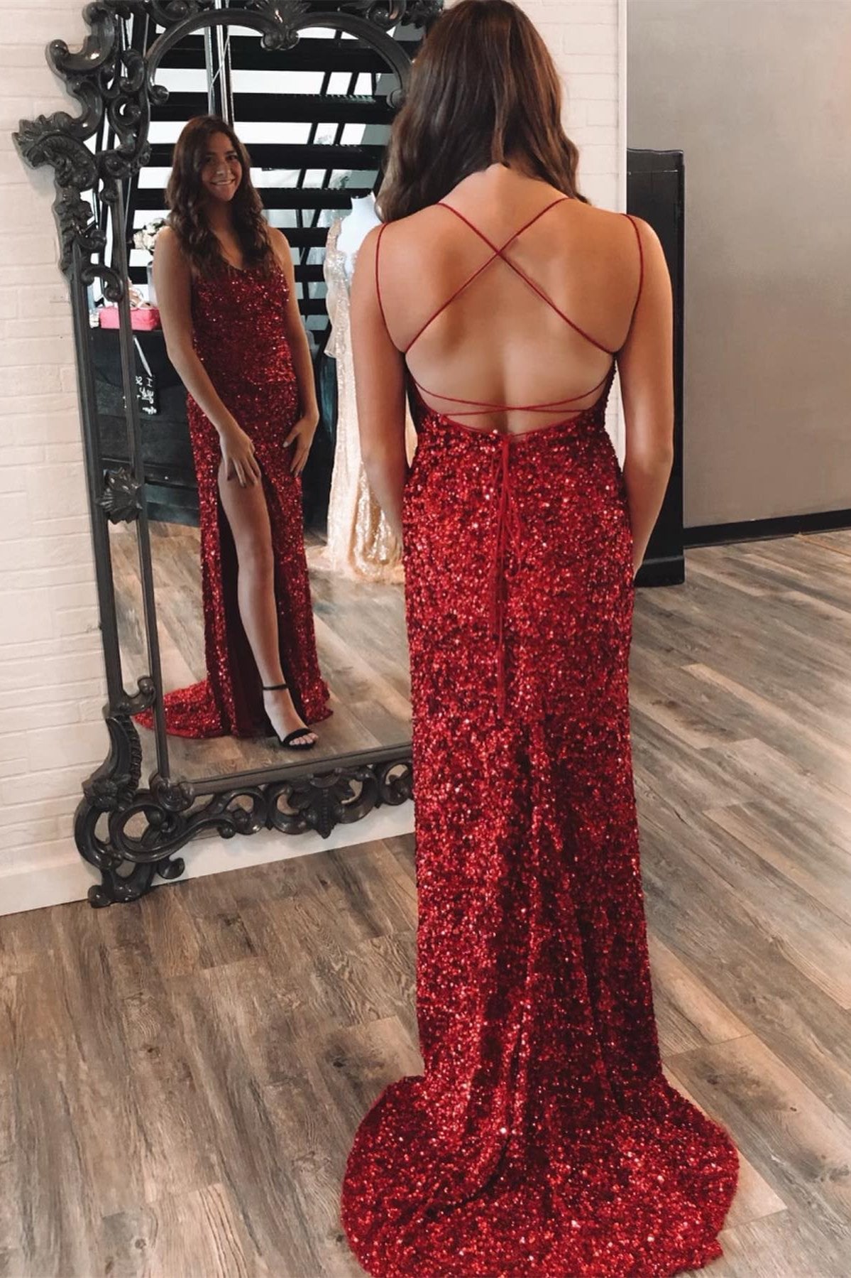 Red Sequin Prom Dress - Dresses