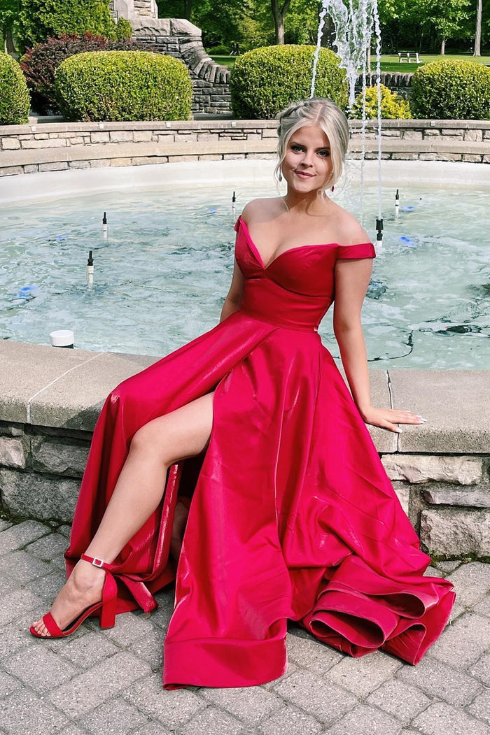 Sexy Red A-line Deep V Neck Long Party Dress